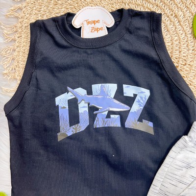 Conj. Regata Tubarão DZZ e Bermuda em Moletinho - Preto e Mescla